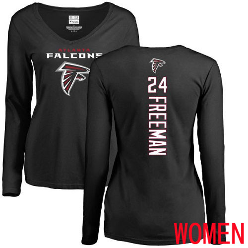 Atlanta Falcons Black Women Devonta Freeman Backer NFL Football #24 Long Sleeve T Shirt
